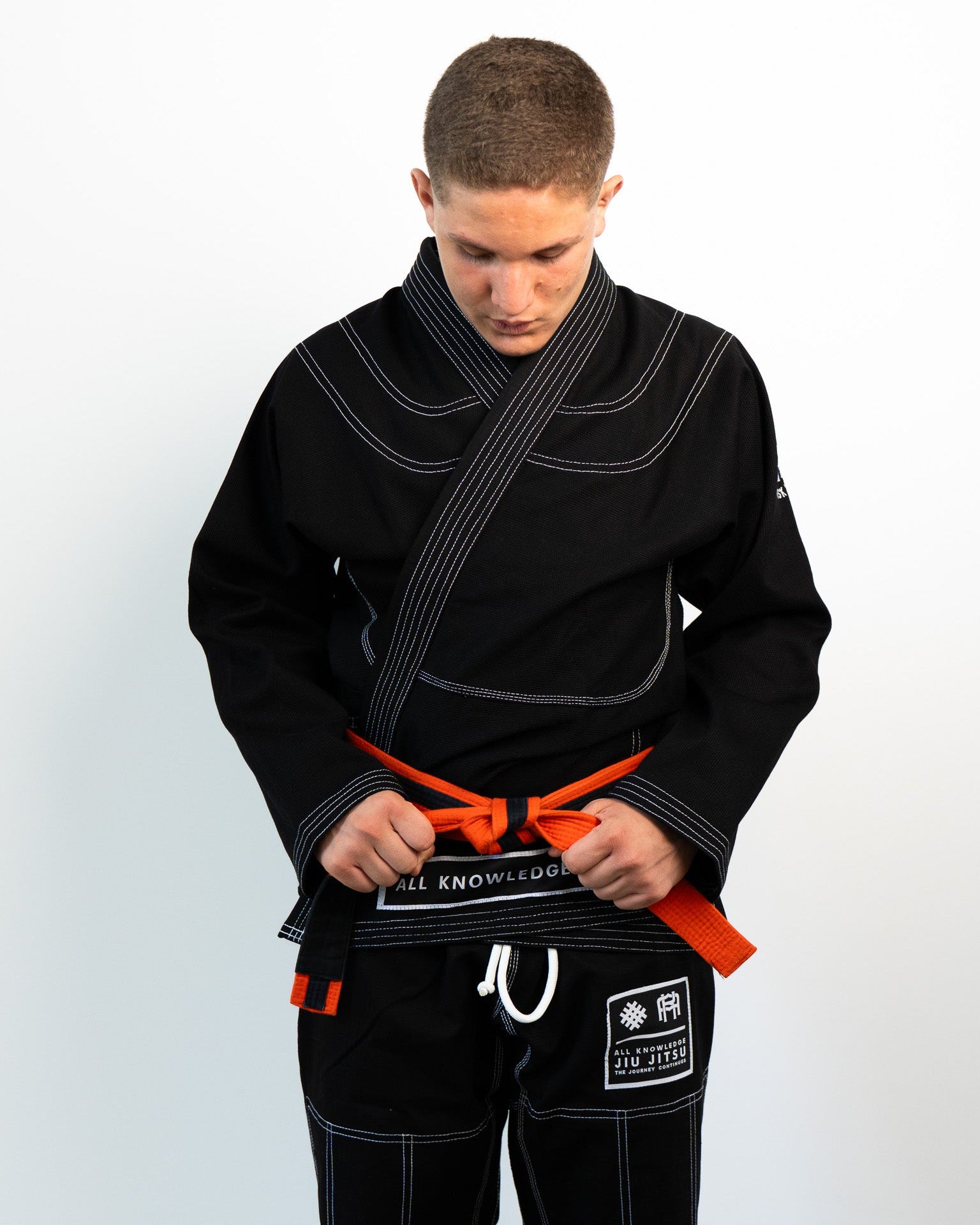 All Knowledge Brazilian Jiu-Jitsu black Gi with white stitches