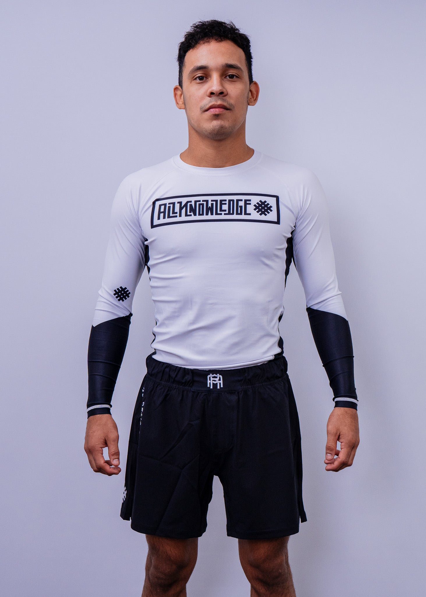 White AK Ranked Long Sleeve Jiu-Jitsu Rashguard