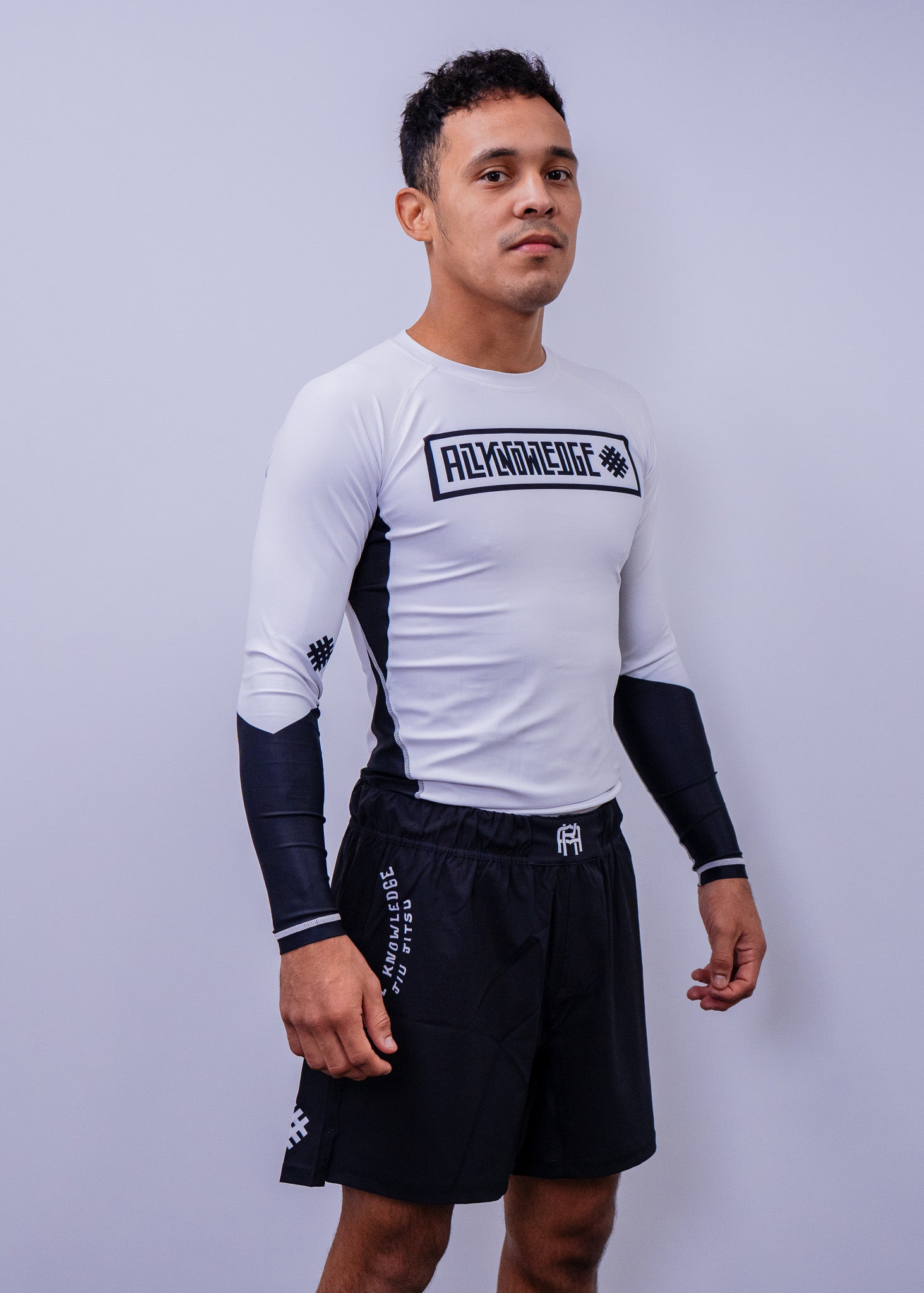 White AK Ranked Long Sleeve Jiu-Jitsu Rashguard