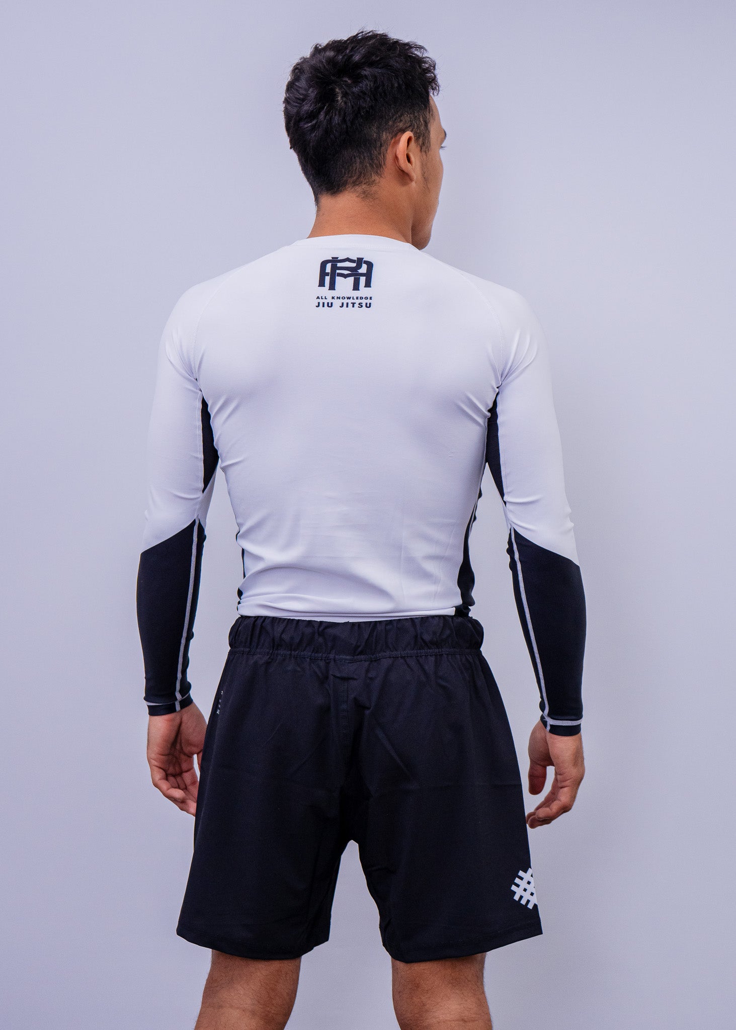 White AK Ranked Long Sleeve Jiu-Jitsu Rashguard