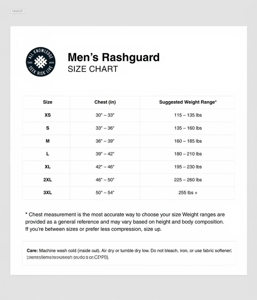 Men's Rashguard Size Chart - BJJ